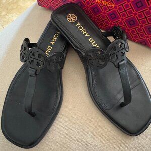 Tory Burch Leather Miller Sandal Size 6 in excellent condition.  Perfect Black